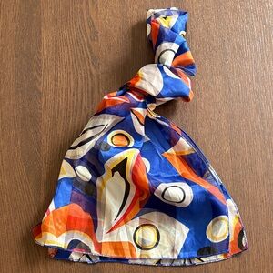 Abstract Blue, Orange & White Silky Scarf